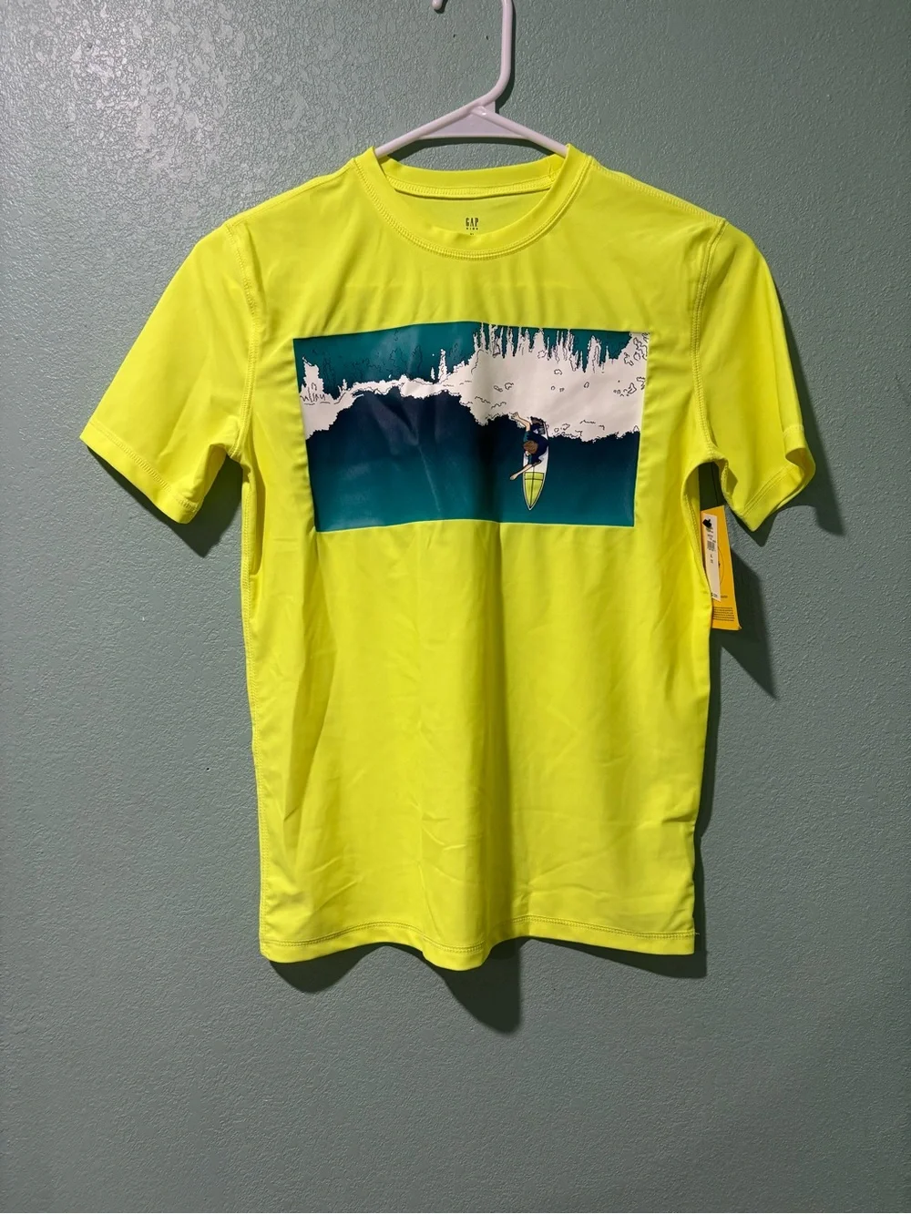 GAP Men's Neon Yellow Surf Graphic Short Sleeve Tee